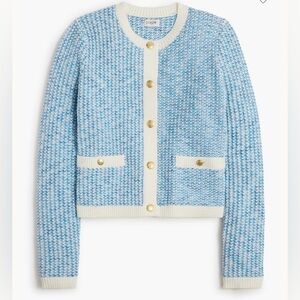 J.Crew Blue White Popcorn Stitch Lady Jacket Cardigan Sweater Women's Sz XL Prep